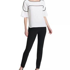 Alfani Womens Pipe Trim Blouse White -  Size14